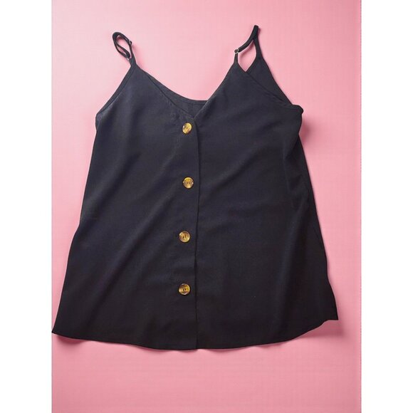 Black Button-Down Cami Top S – Adjustable Straps, Lightweight - Picture 8 of 10